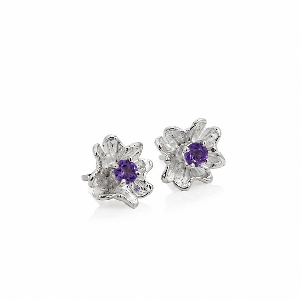 Anna Gioielli Orecchini fiore argento ametiste 10 mm perno