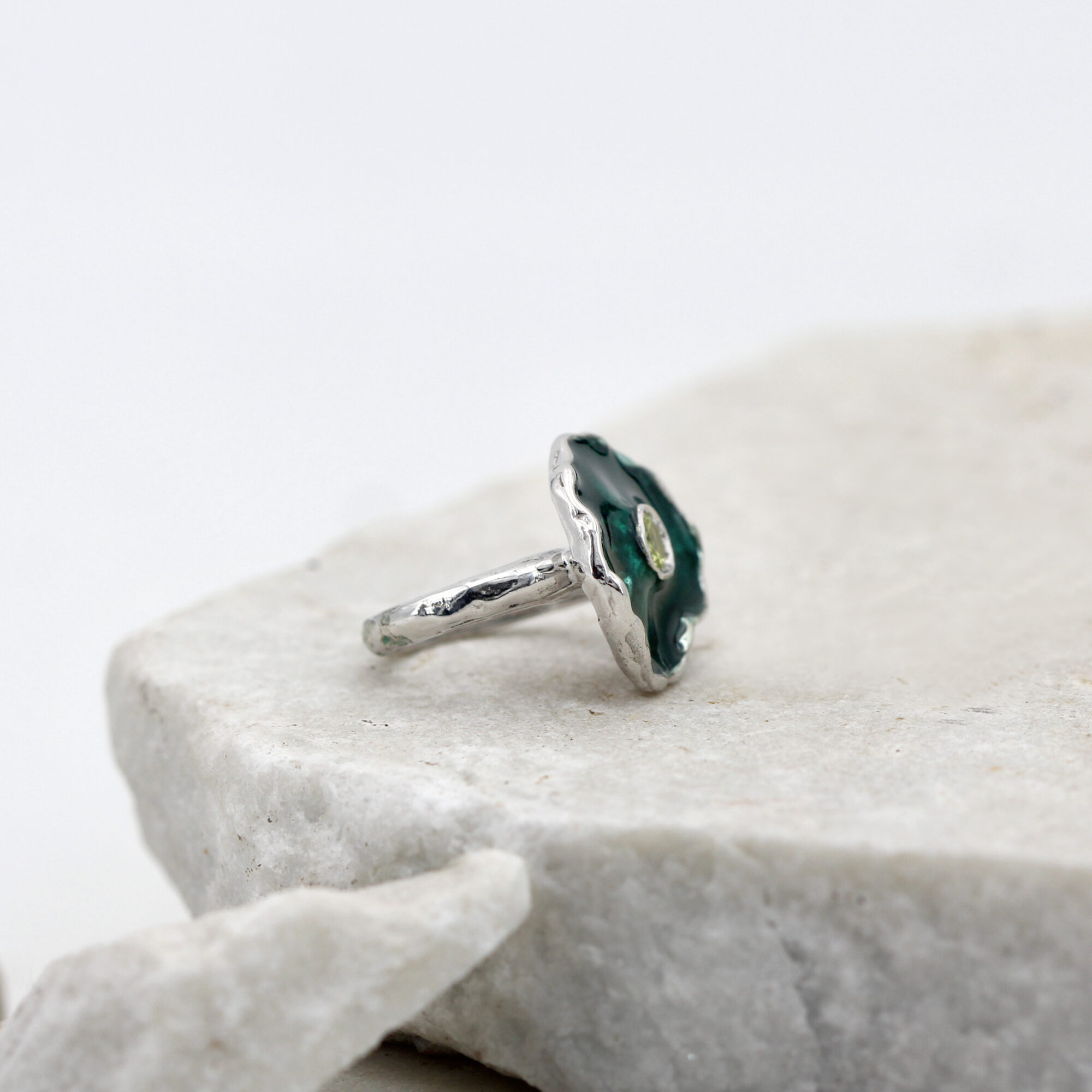 Anna Gioielli Winter Flower anello argento peridoto smalto verde