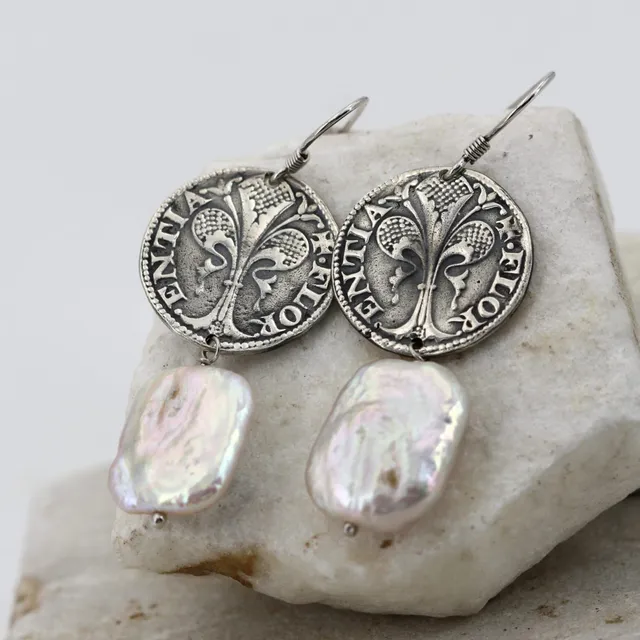 Anna Gioielli Fiorino orecchini argento moneta perla 55 mm