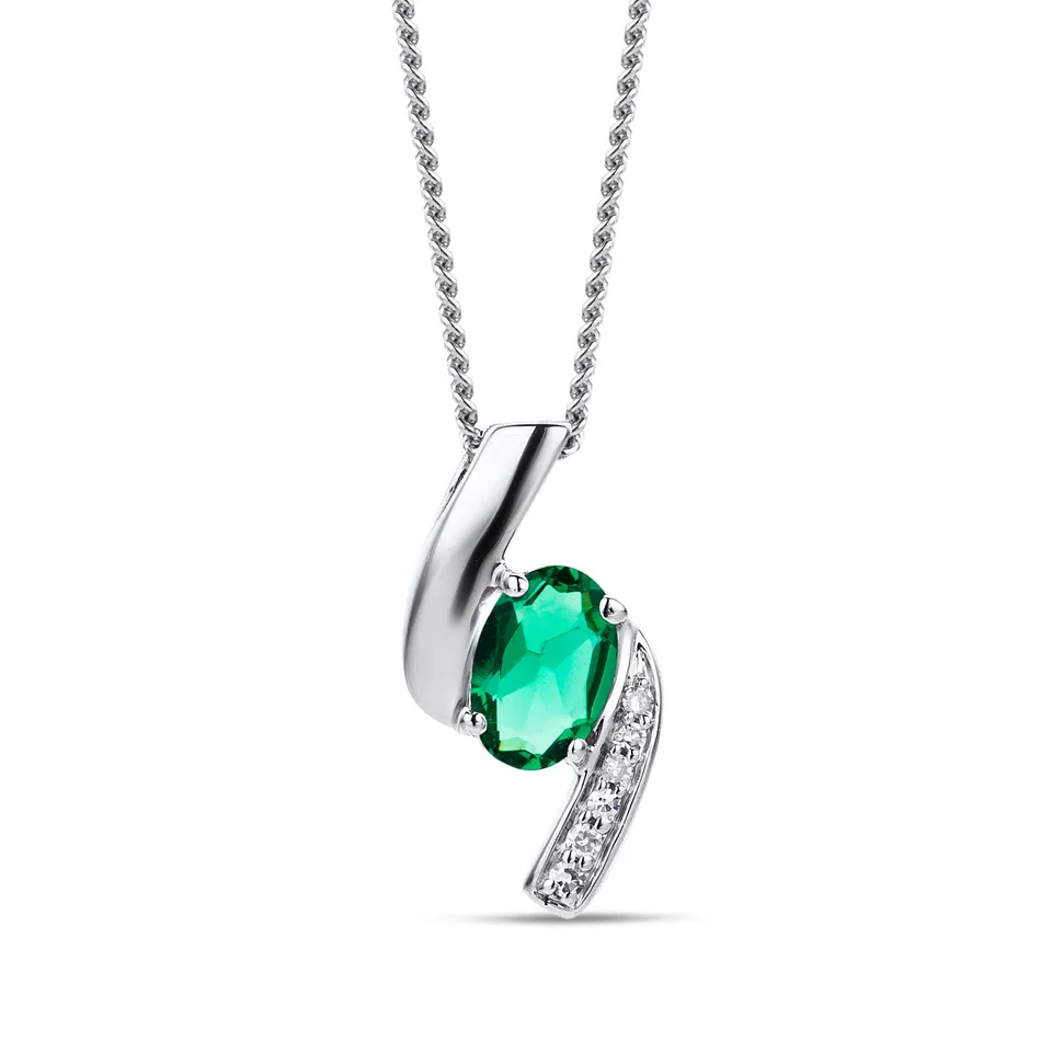 Miore Collana Oro Bianco 9KT Smeraldo Creato