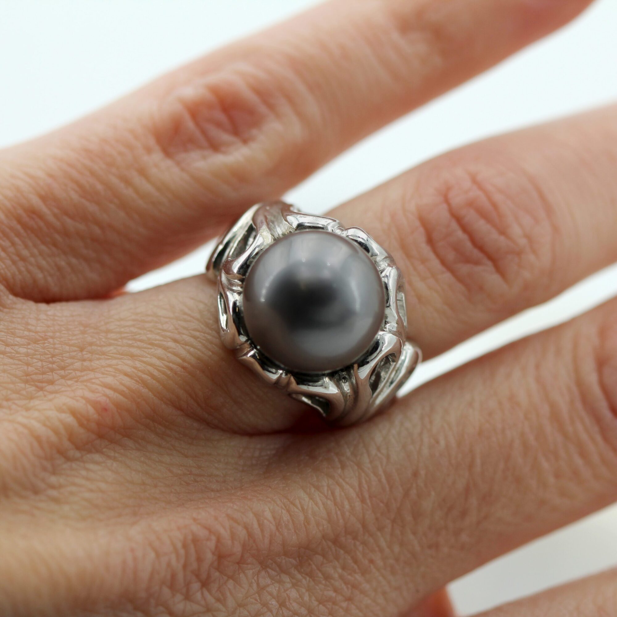 Anna Gioielli Anelli Anello Argento Perla Grigia Tahiti 12,8 mm