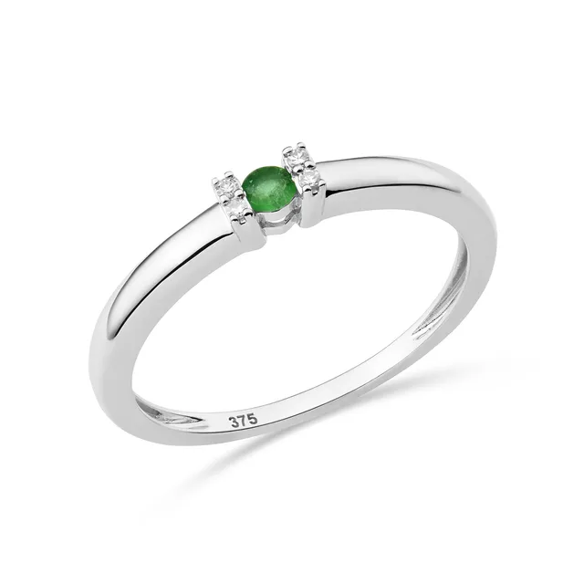 Miore Ring Anello Oro Bianco 9Kt Smeraldo Naturale