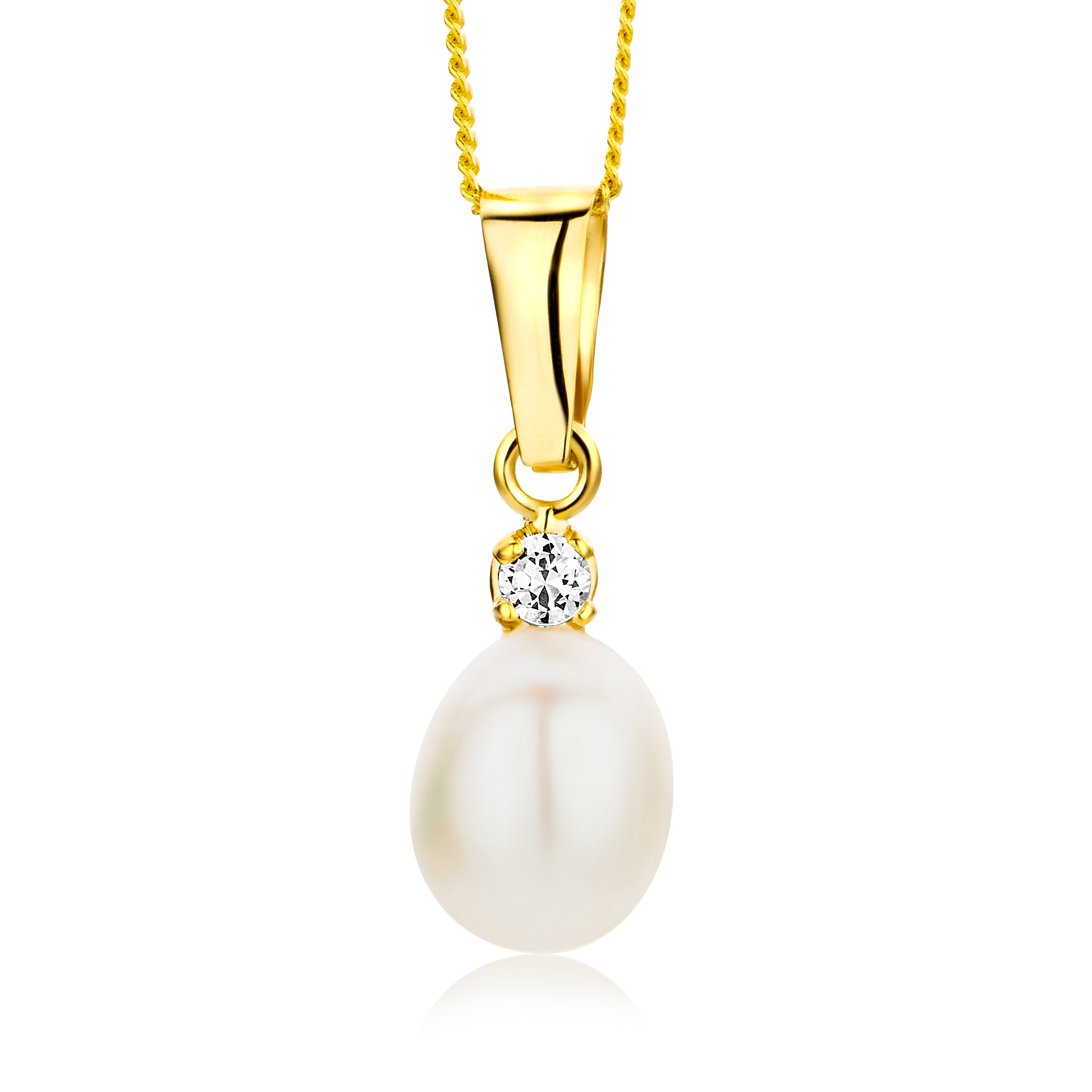 Miore Collana Perle Zirconia Oro Giallo 9Kt
