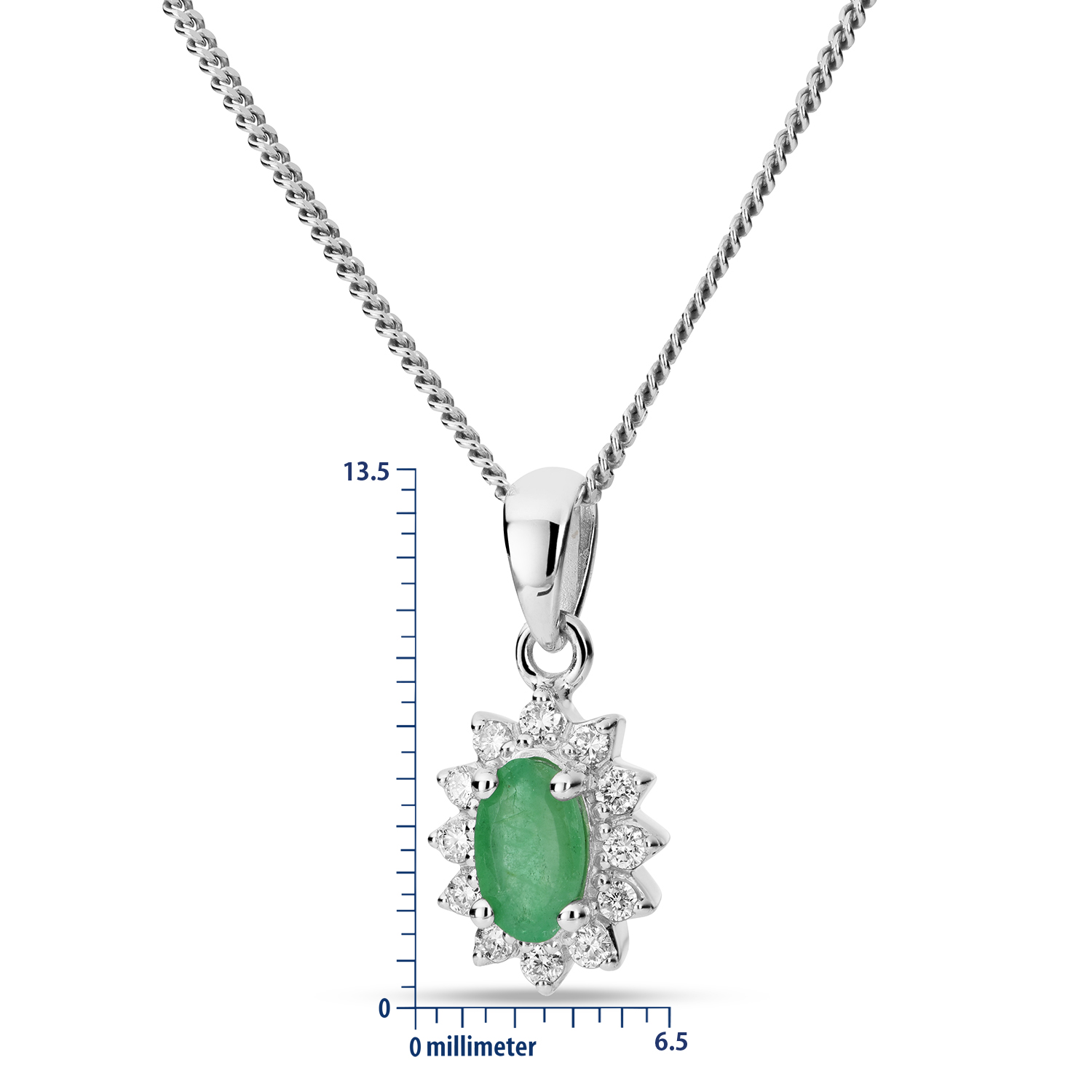 Miore Necklace Collana Oro Bianco 9Kt Smeraldo Naturale