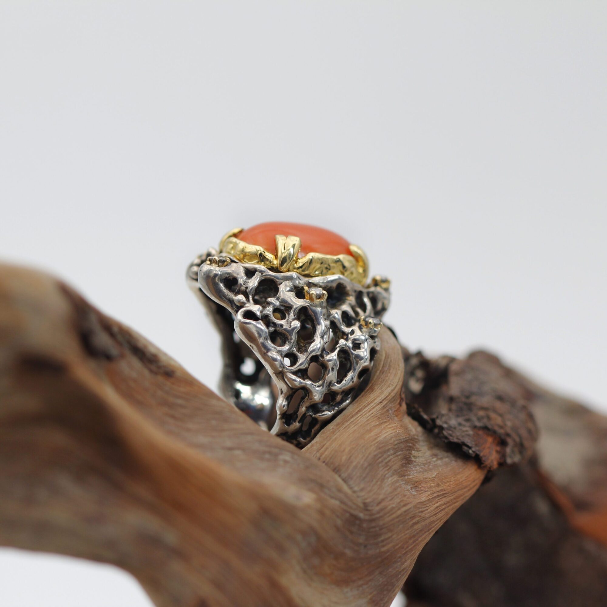 Anna Gioielli Marte anello argento oro corallo diamanti grigi