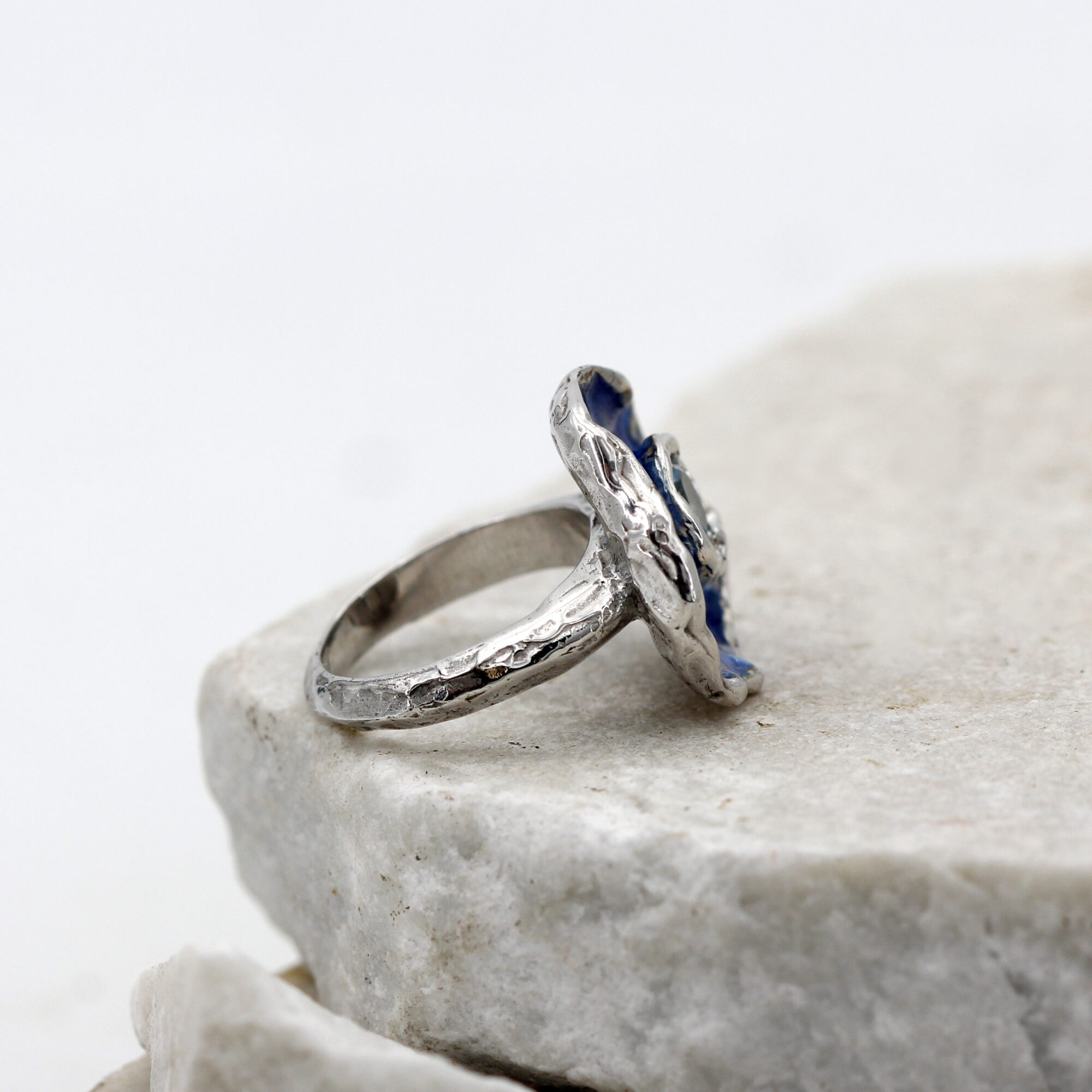 Anna Gioielli Winter Flower anello argento topazio blu smalto