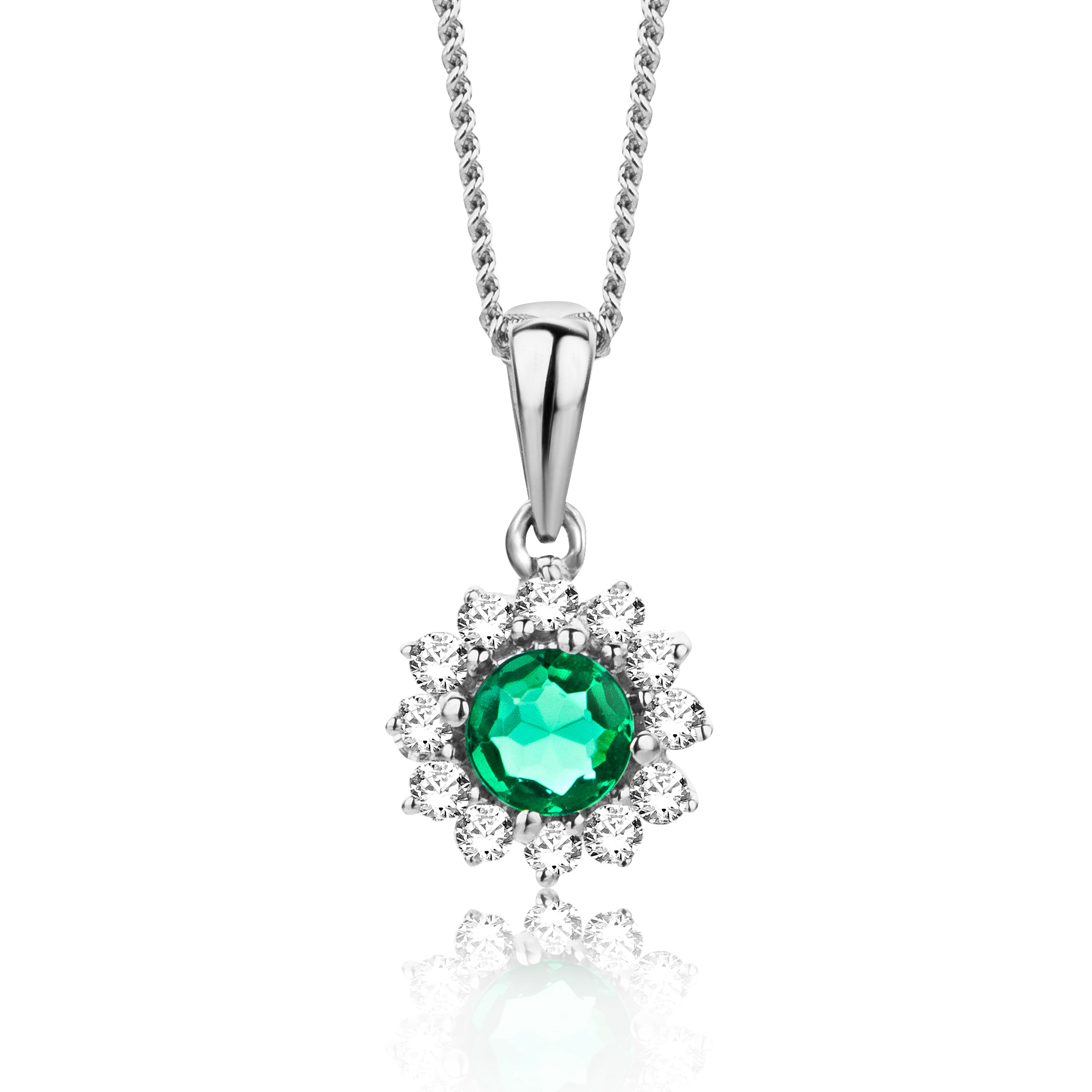 Miore collana oro bianco 9kt smeraldo creato