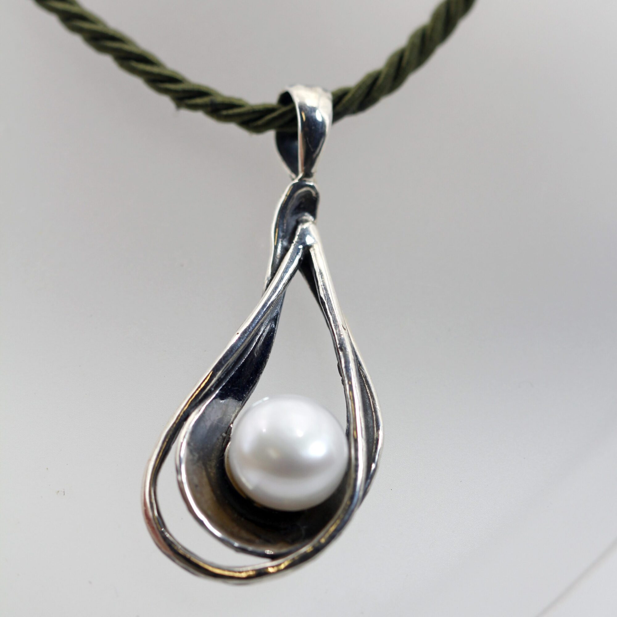 Anna Gioielli Pendenti collana perla argento corda verde