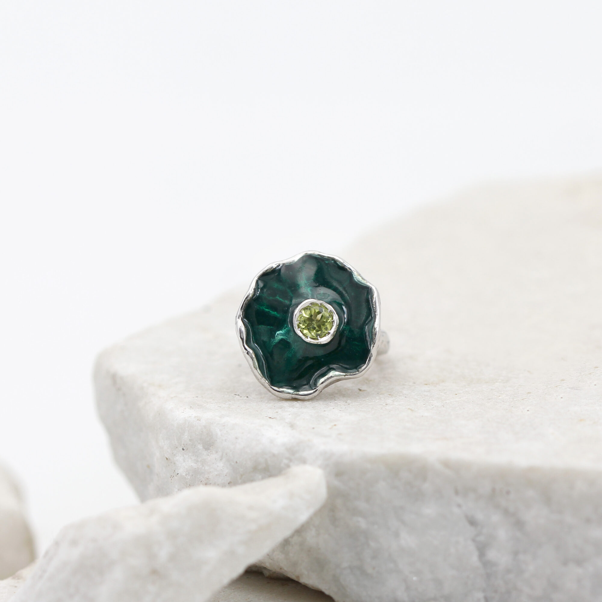 Anna Gioielli Winter Flower anello argento peridoto smalto verde
