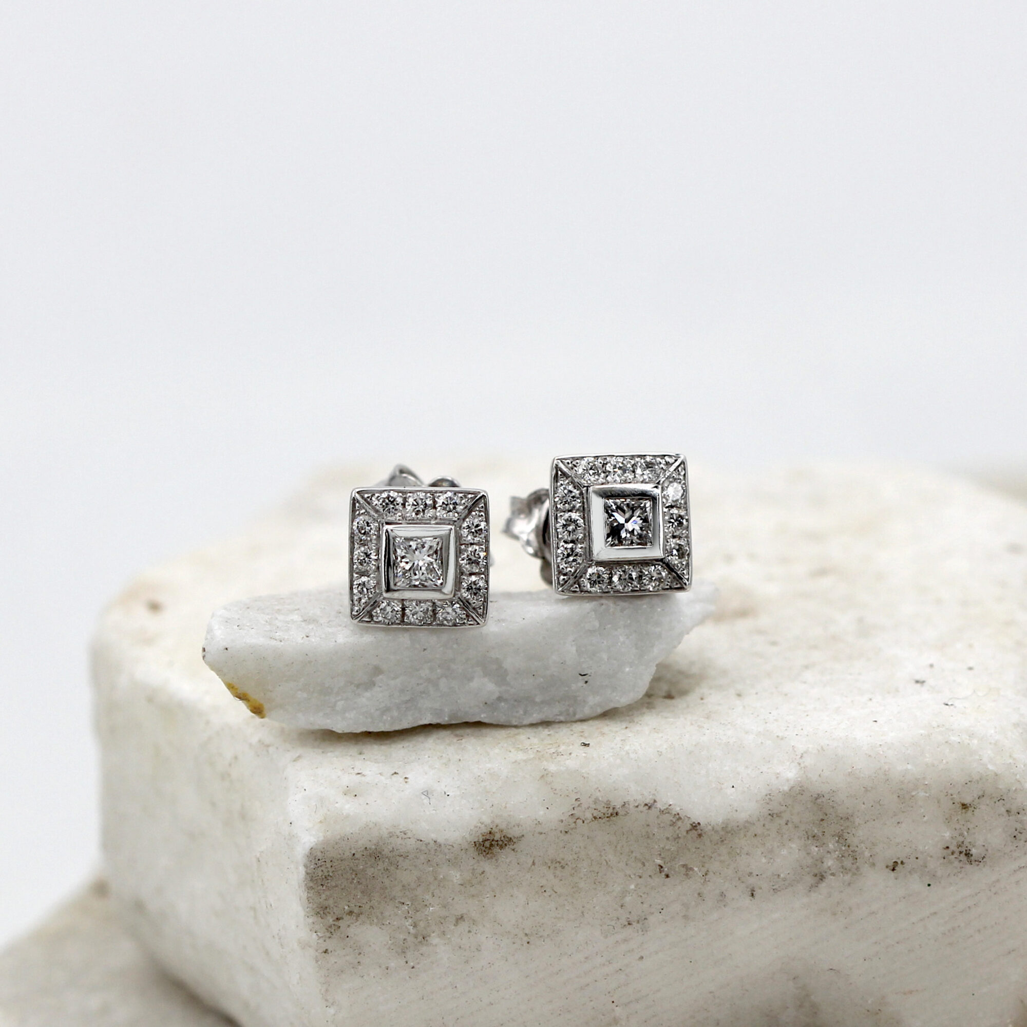 Anna Gioielli Square Orecchini Oro Bianco Diamanti Princess