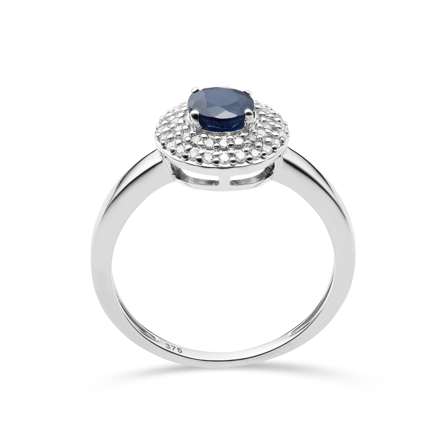 Miore Anello Oro Bianco 9Kt Zaffiro Naturale