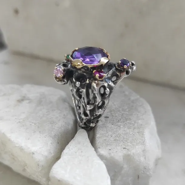 Anna Gioielli Marte Ametista anello oro argento 4,22 ct pavé