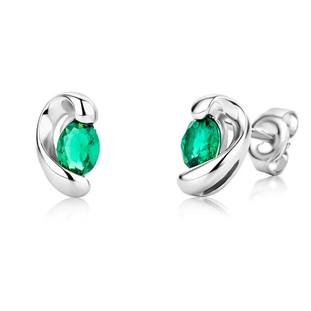 Miore Orecchini Oro Bianco 9Kt Smeraldo Creato