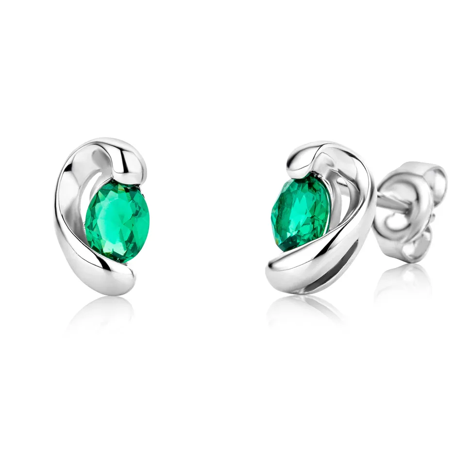 Miore Orecchini Oro Bianco 9Kt Smeraldo Creato