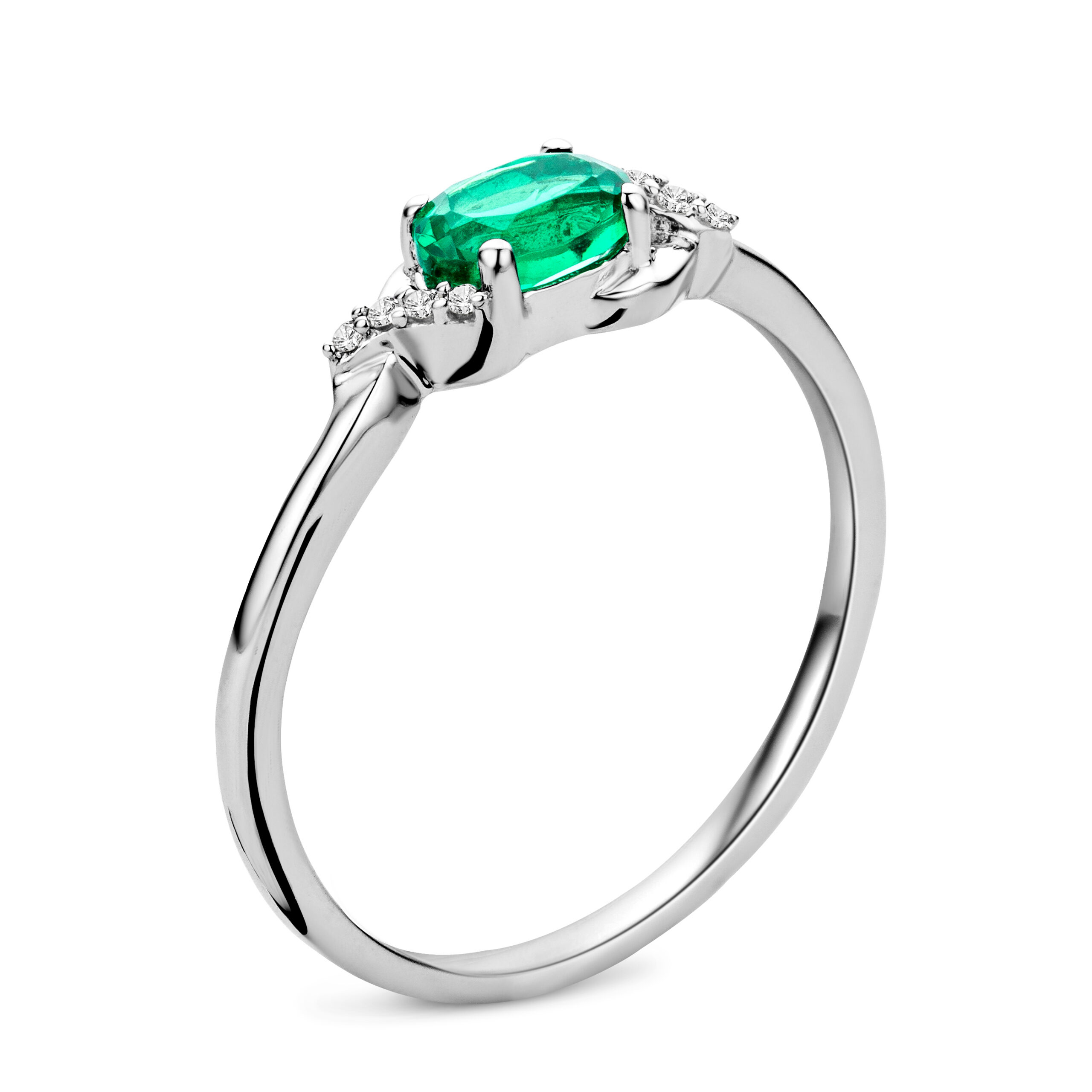 Miore Anello Oro Bianco 9Kt Smeraldo Creato