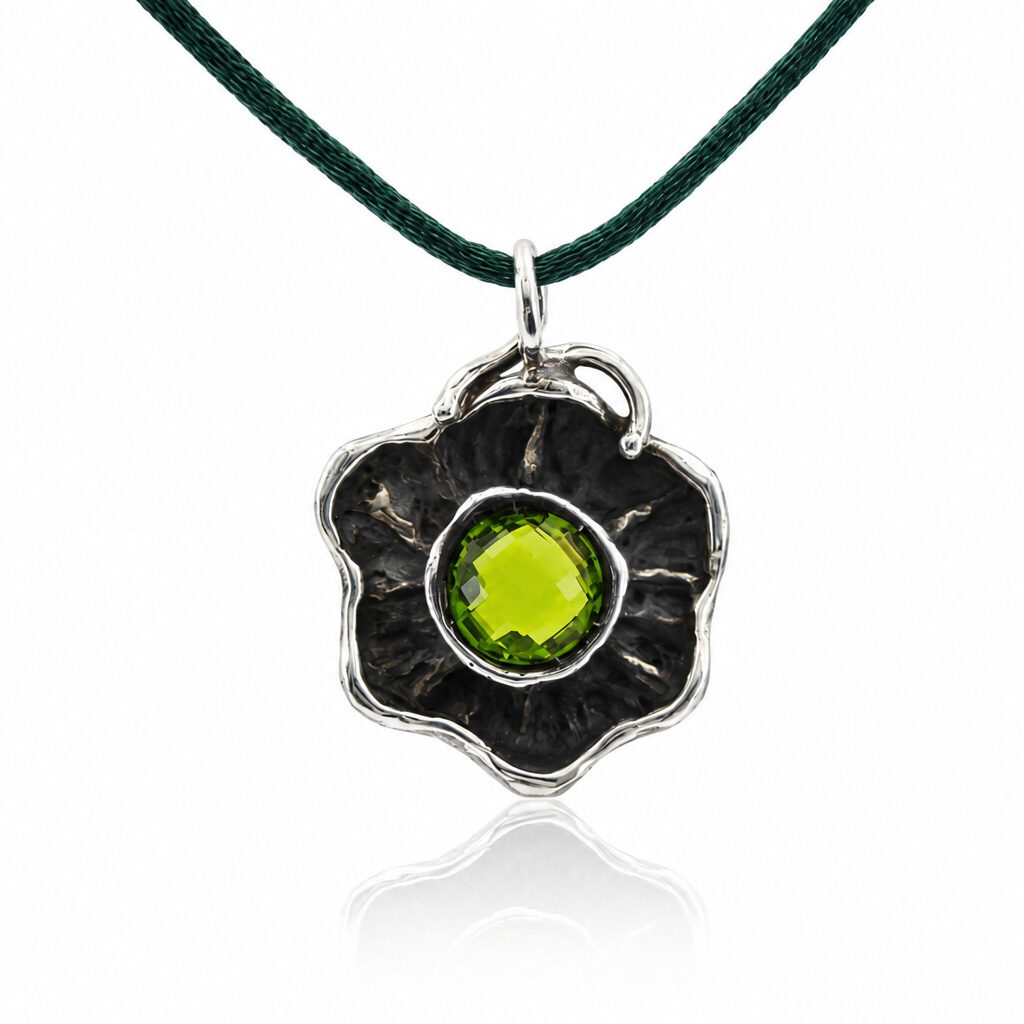 Anna Gioielli Pendenti Ciondolo Argento Fiore Zircone Verde 26mm