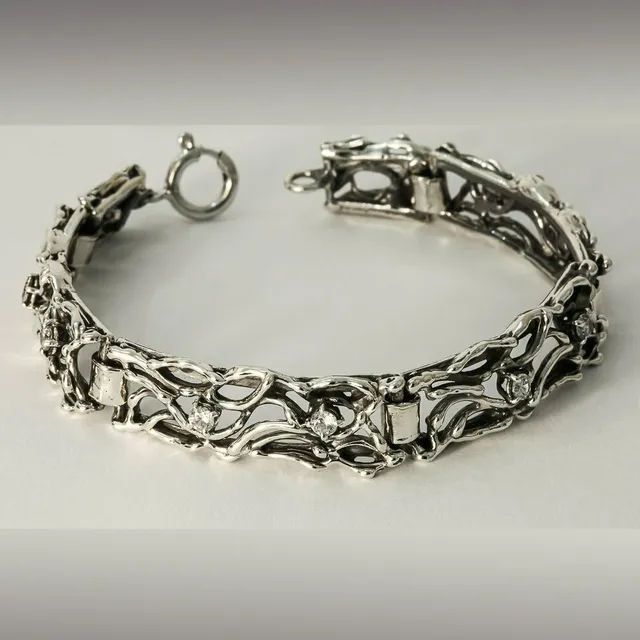 Anna Gioielli Bracciale Argento Semirigido Zirconia Intrecciato 18 cm