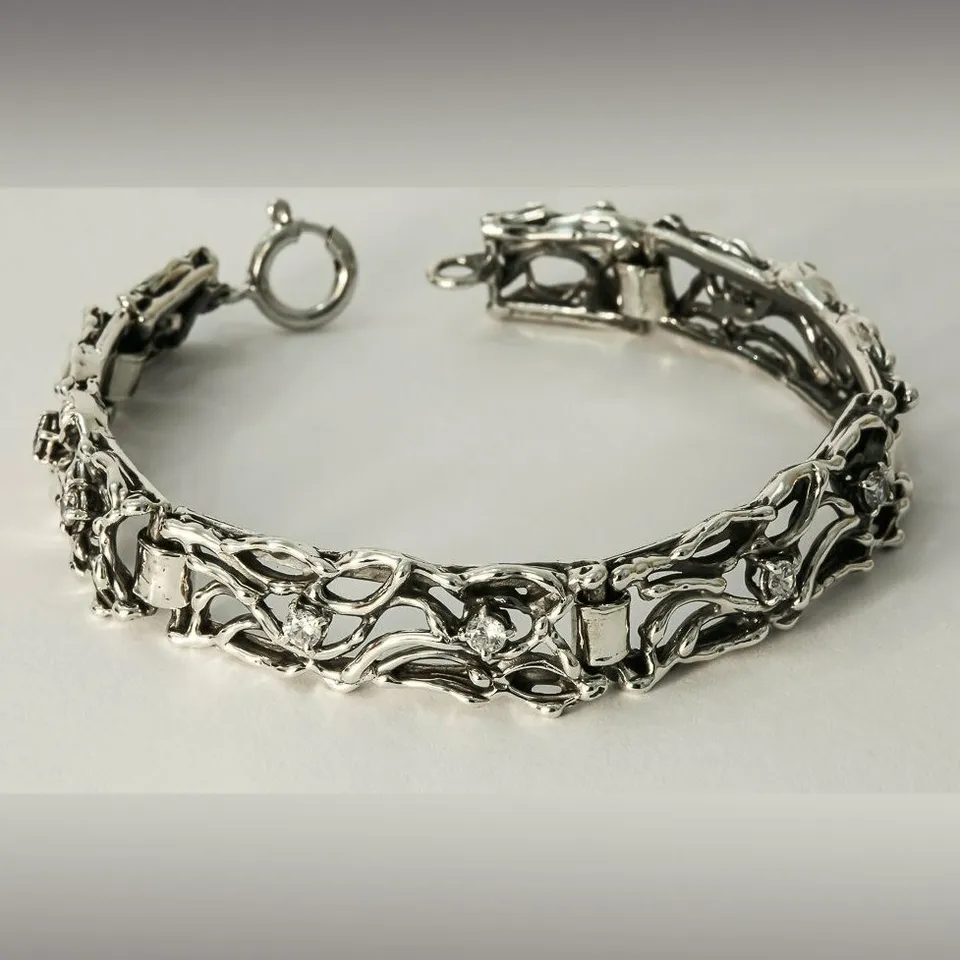 Anna Gioielli Bracciale Argento Semirigido Zirconia Intrecciato 18 cm