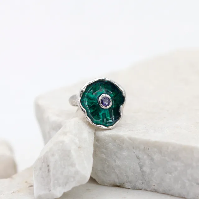 Anna Gioielli Winter Flower anello argento iolite smalto verde 18 mm
