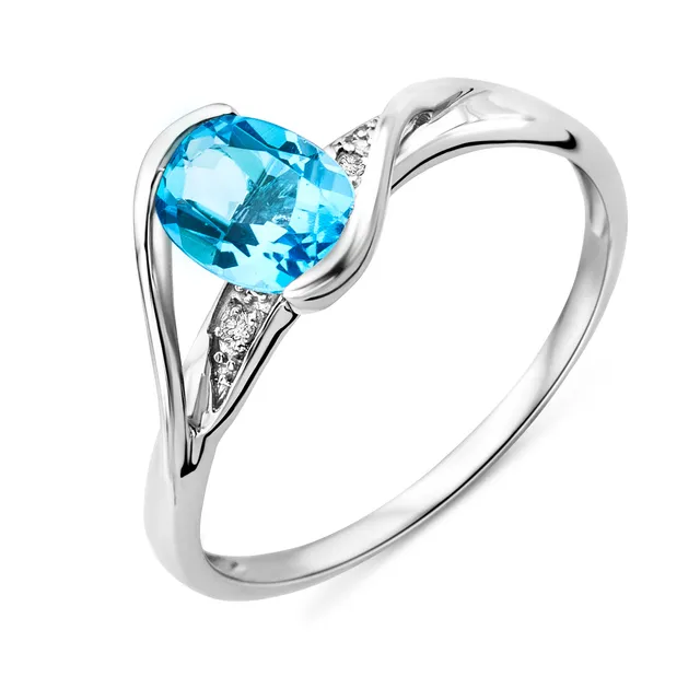 Miore Anello Oro Bianco 9Kt Topazio Blu