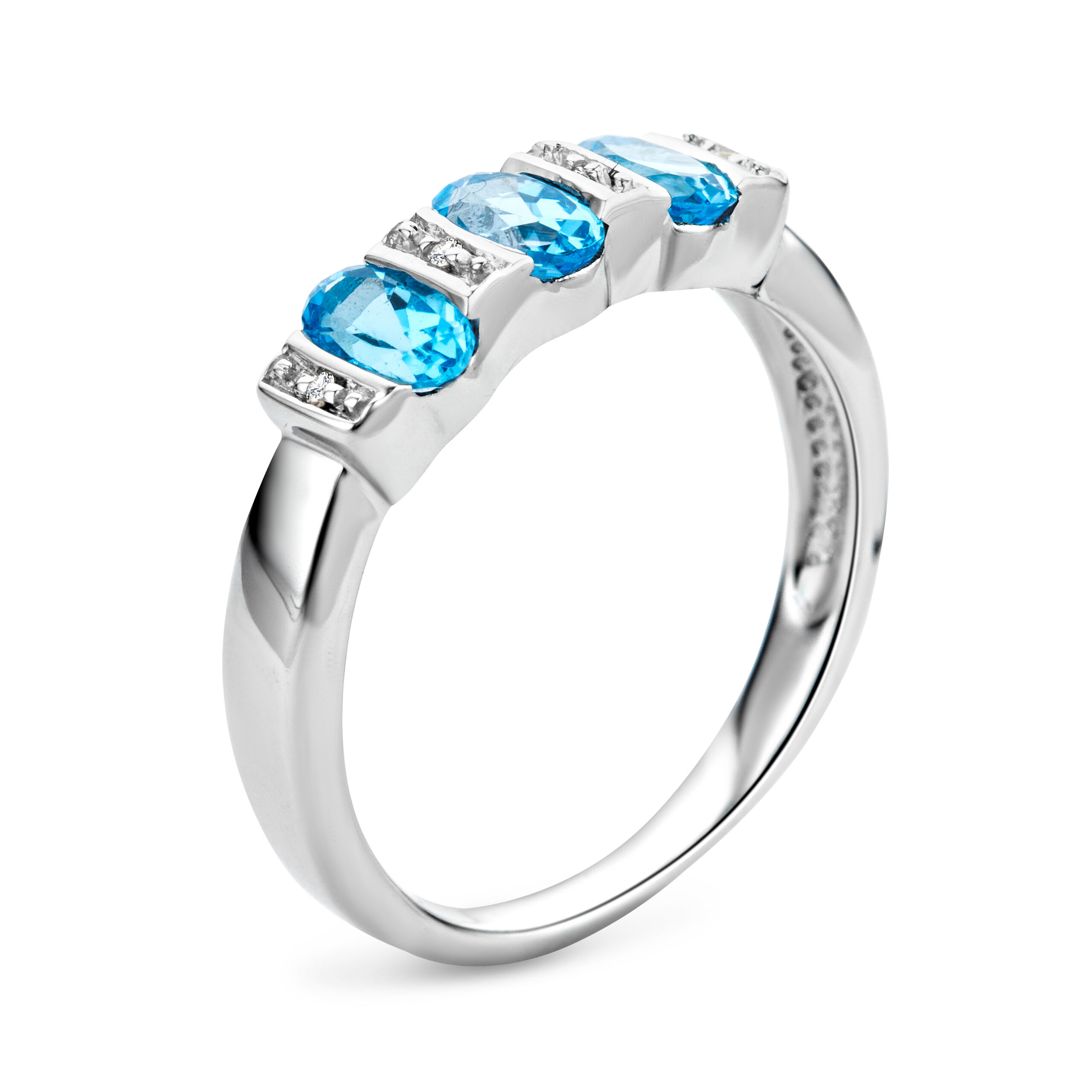 Miore Ring Anello Oro Bianco 9Kt Topazio Blu