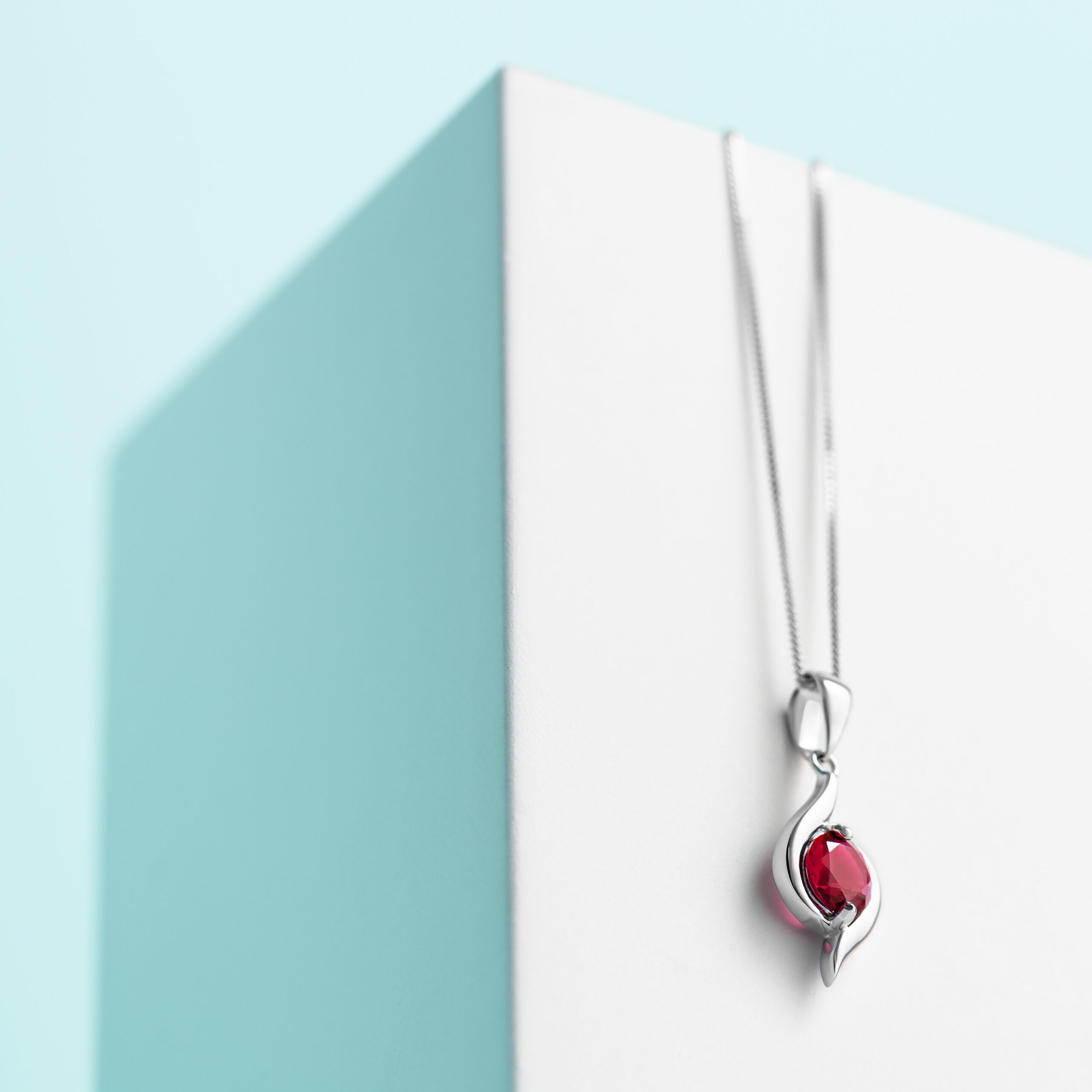 Miore Collana Oro Bianco 9Kt Rubino Creato