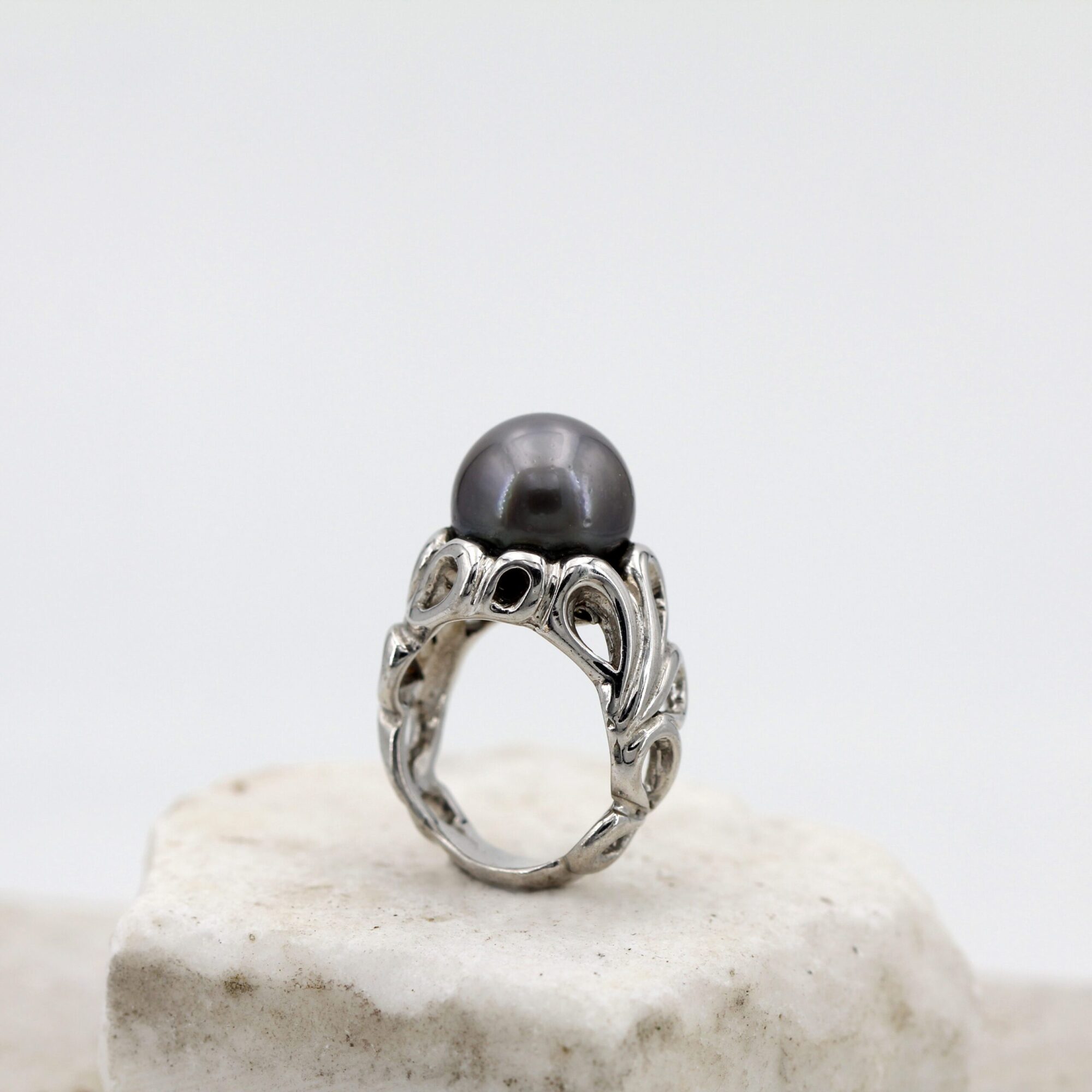 Anna Gioielli Anelli Anello Argento Perla Grigia Tahiti 12,8 mm