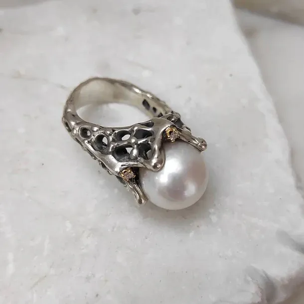 Anna Gioielli Jolly Jewels anello argento perla diamanti 0.12 ct