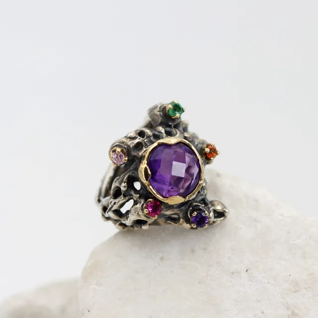 Anna Gioielli Marte Ametista anello oro argento 4,22 ct pavé