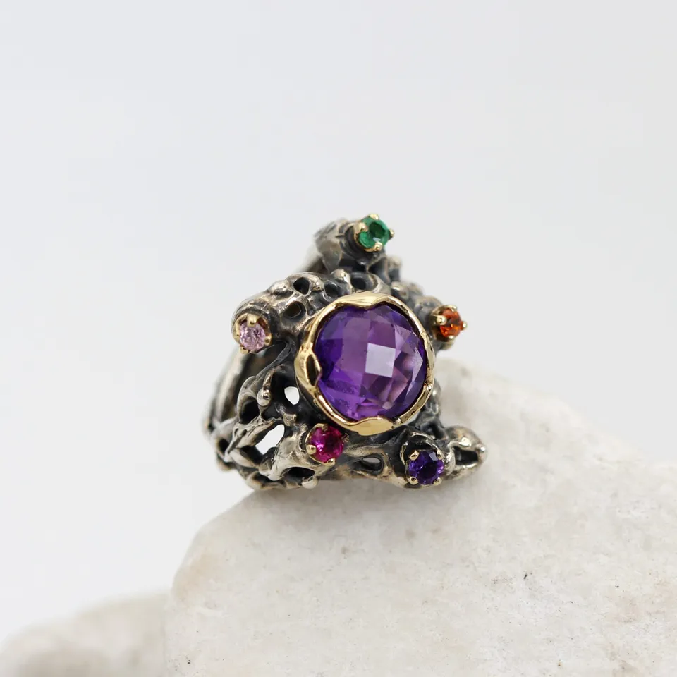 Anna Gioielli Marte Ametista anello oro argento 4,22 ct pavé