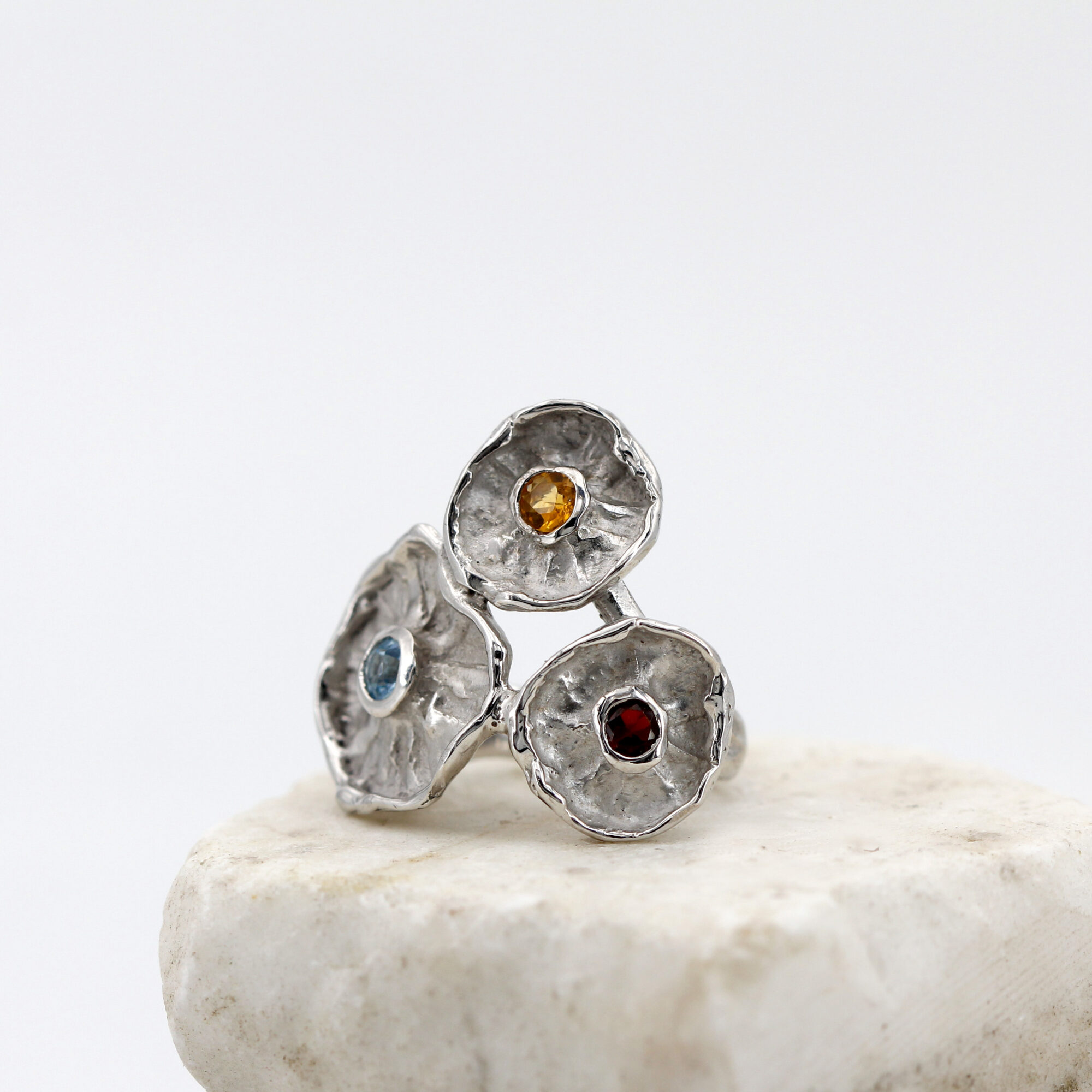Anna Gioielli Winter Flower anello argento 925 tre fiori citrino