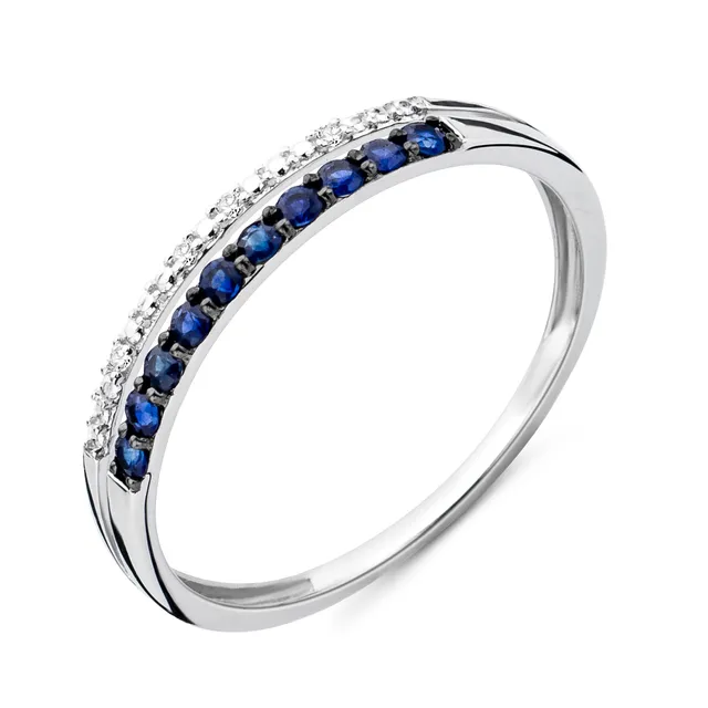 Miore Anello Oro Bianco 9Kt Zaffiro Naturale Blu