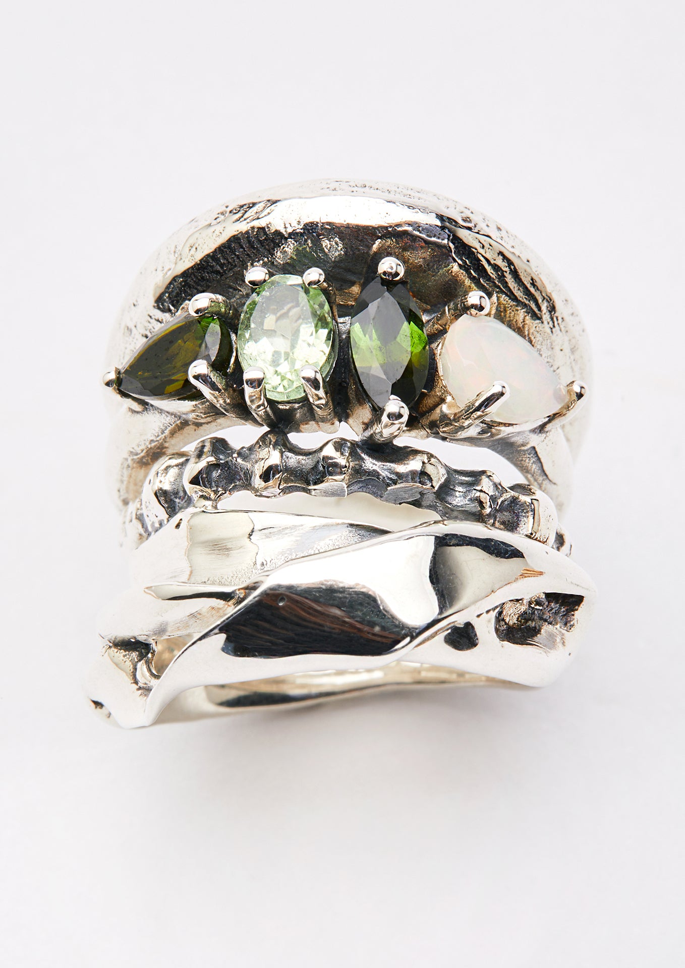 Voodoo Jewels Bold Shapes Nake Anello Argento Opale Tormaline