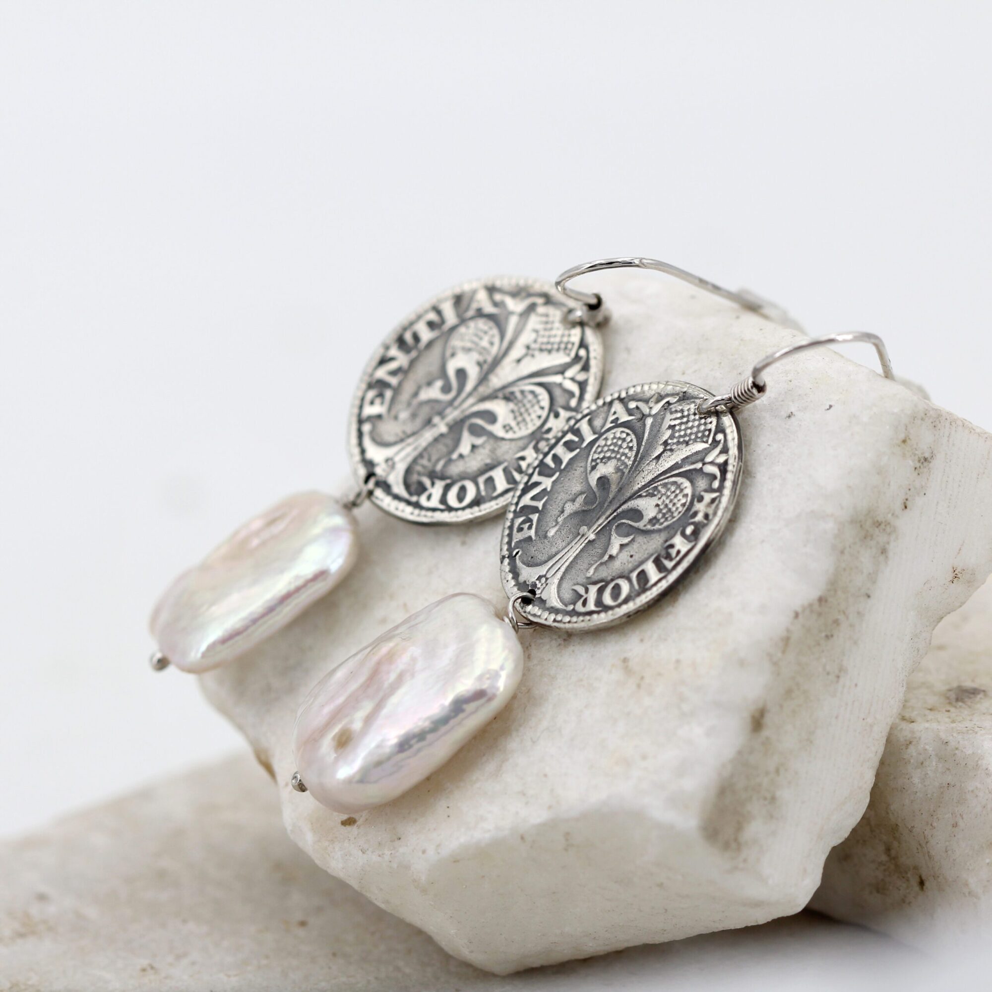 Anna Gioielli Fiorino orecchini argento moneta perla 55 mm