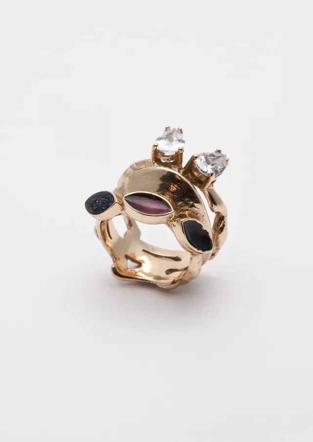 Voodoo Jewels Bold Shapes White Kalika Anello Bronzo Pietra Bianca