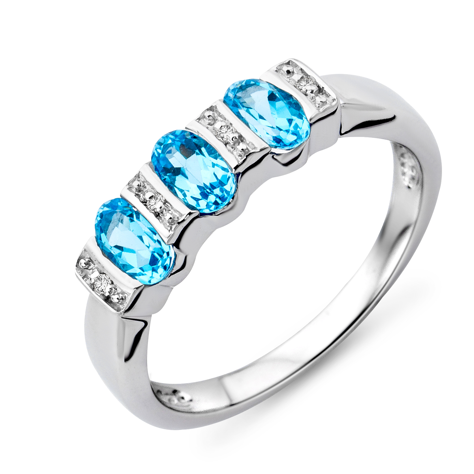 Miore Ring Anello Oro Bianco 9Kt Topazio Blu