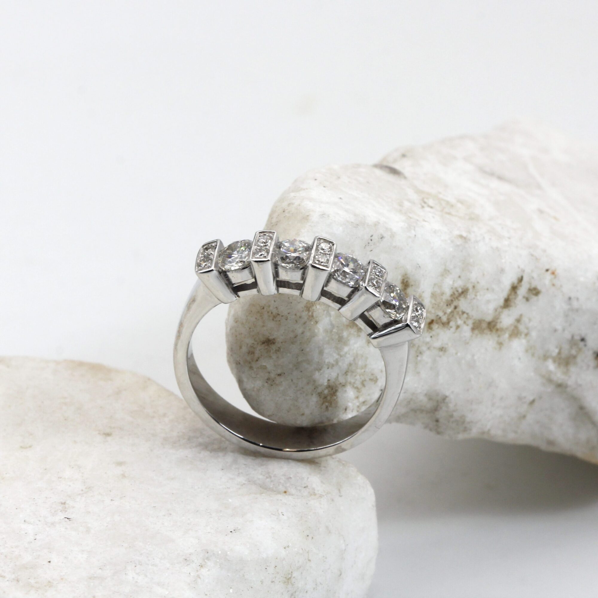 Anna Gioielli Traversine Anello Oro Bianco 14 Diamanti 0,91 ct