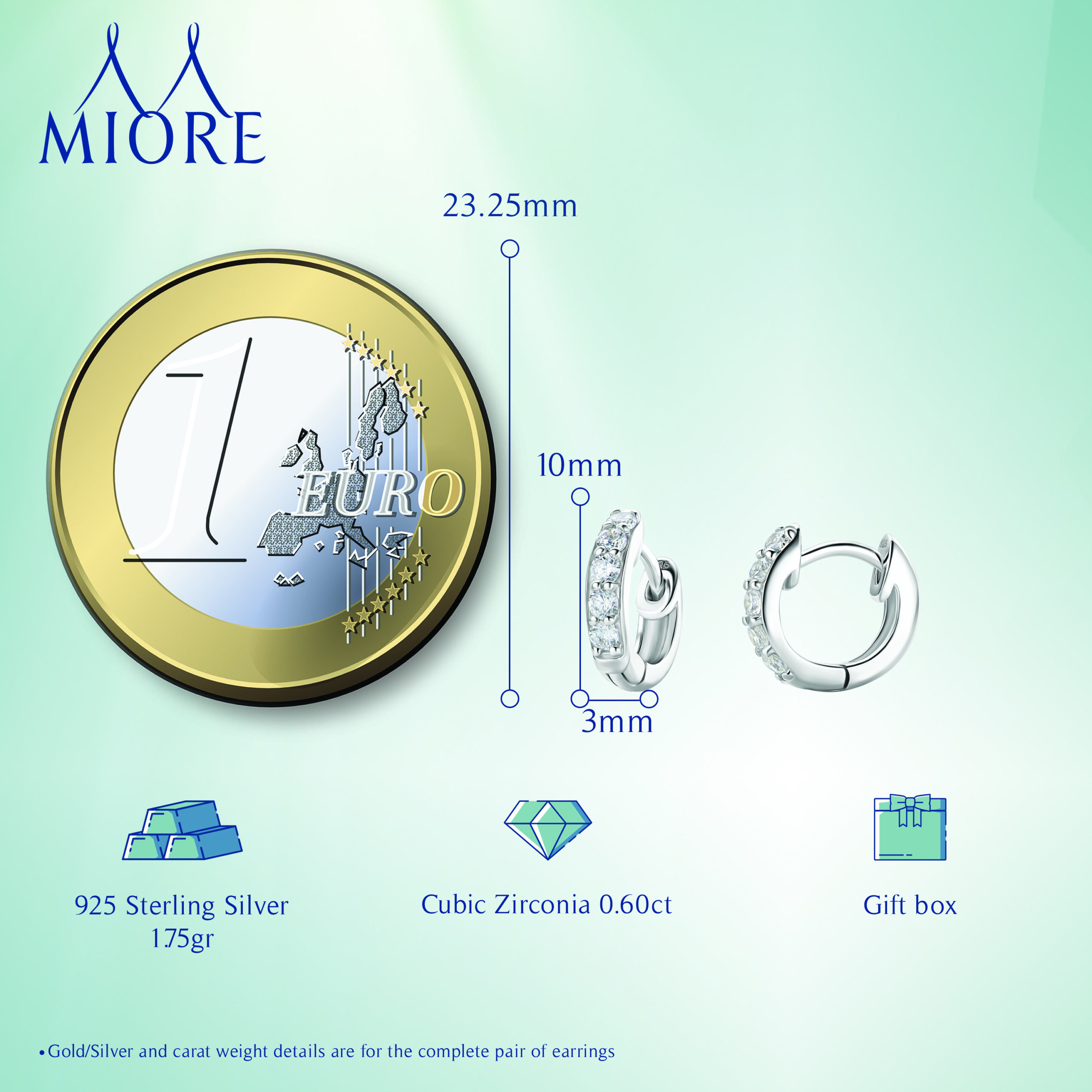 MIORE Orecchini argento 925 zirconia bianca