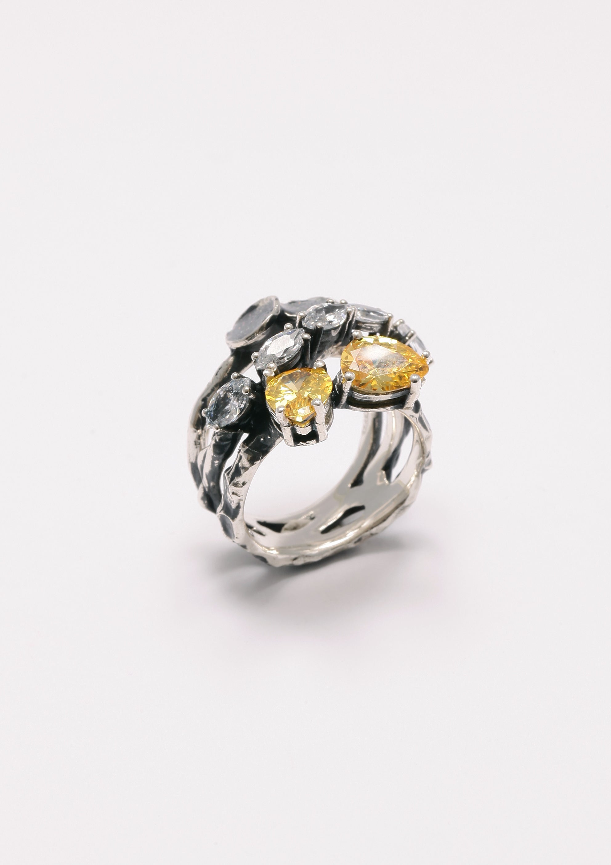 Voodoo Jewels Bold Shapes White Gynura Ring anello argento