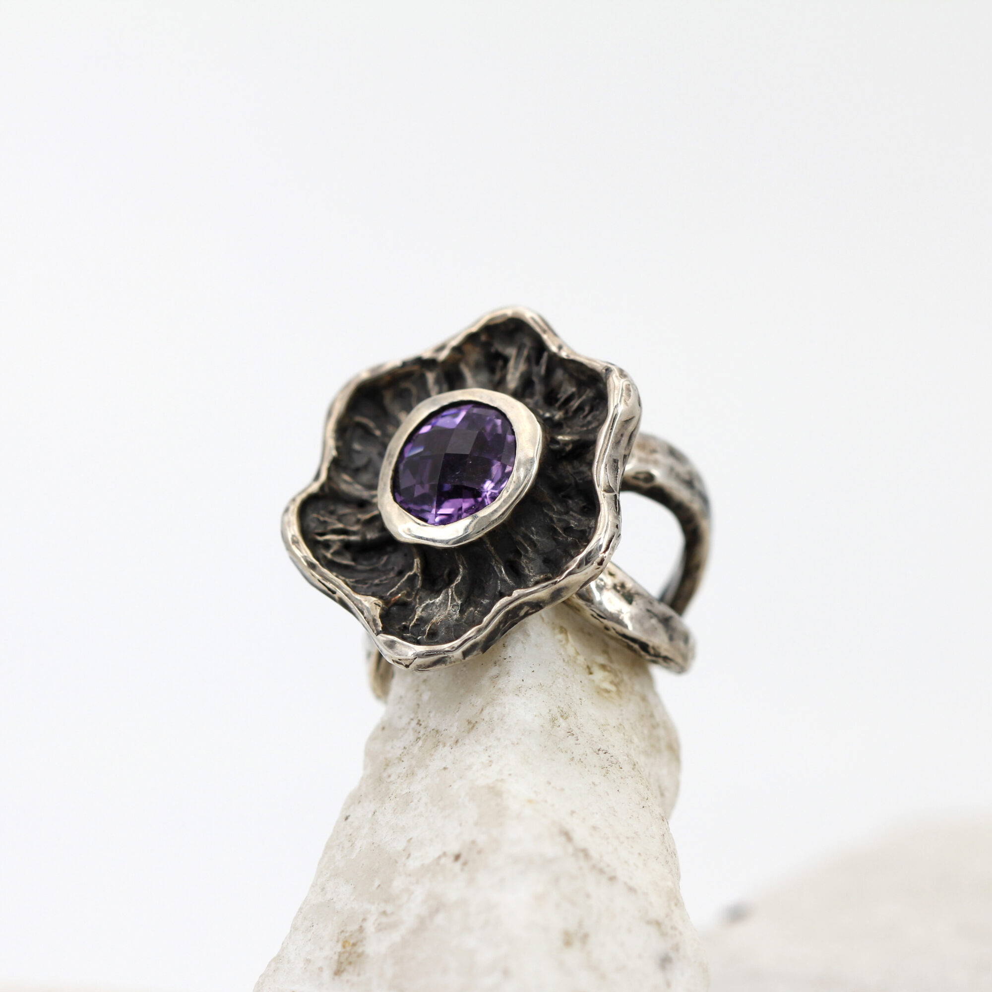 Anna Gioielli Winter Flower Anello Argento Fiore Ametista 28mm