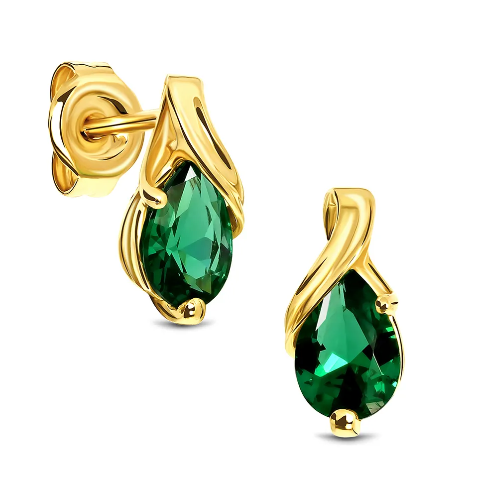 Miore Orecchini Oro Giallo 9Kt Smeraldo Creato