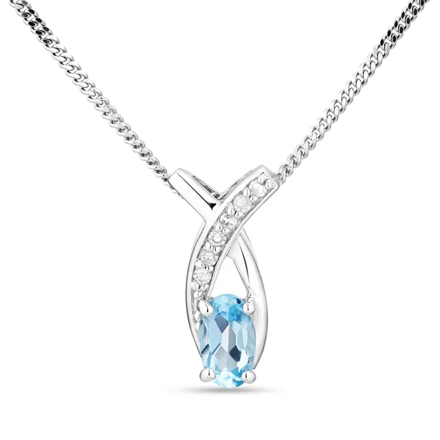 Miore Collana Oro Bianco 9kt Topazio Blu