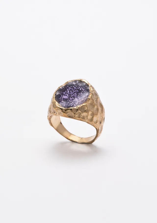 Voodoo Jewels Sigilla Purple Sigillum anello bronzo placcato oro glitter