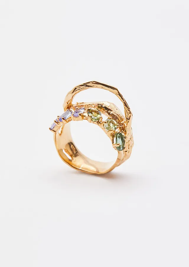 Voodoo Jewels Bold Shapes Limba anello argento dorato tormaline