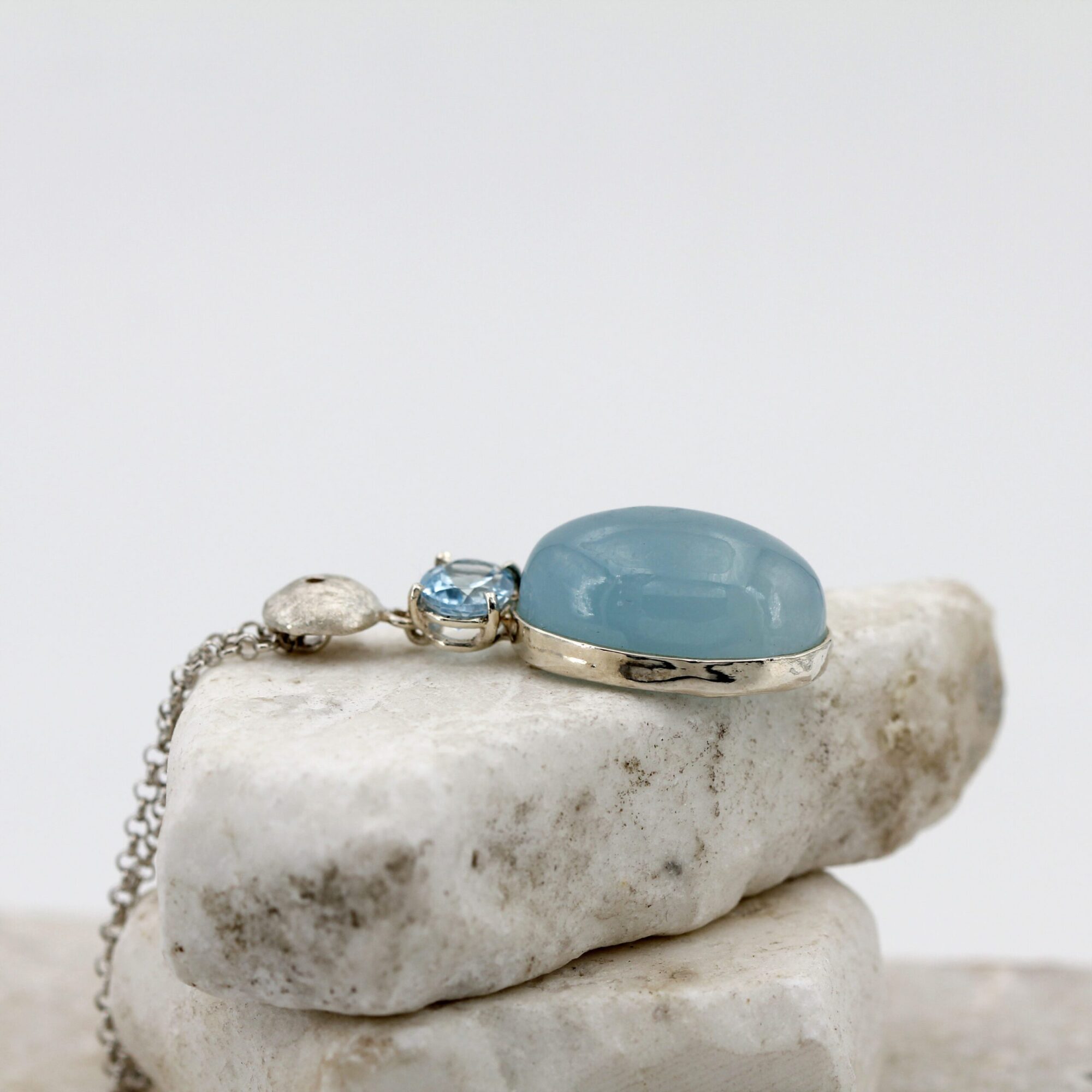 Anna Gioielli Pendente Argento Acquamarina Latte Topazio Blu 46 cm