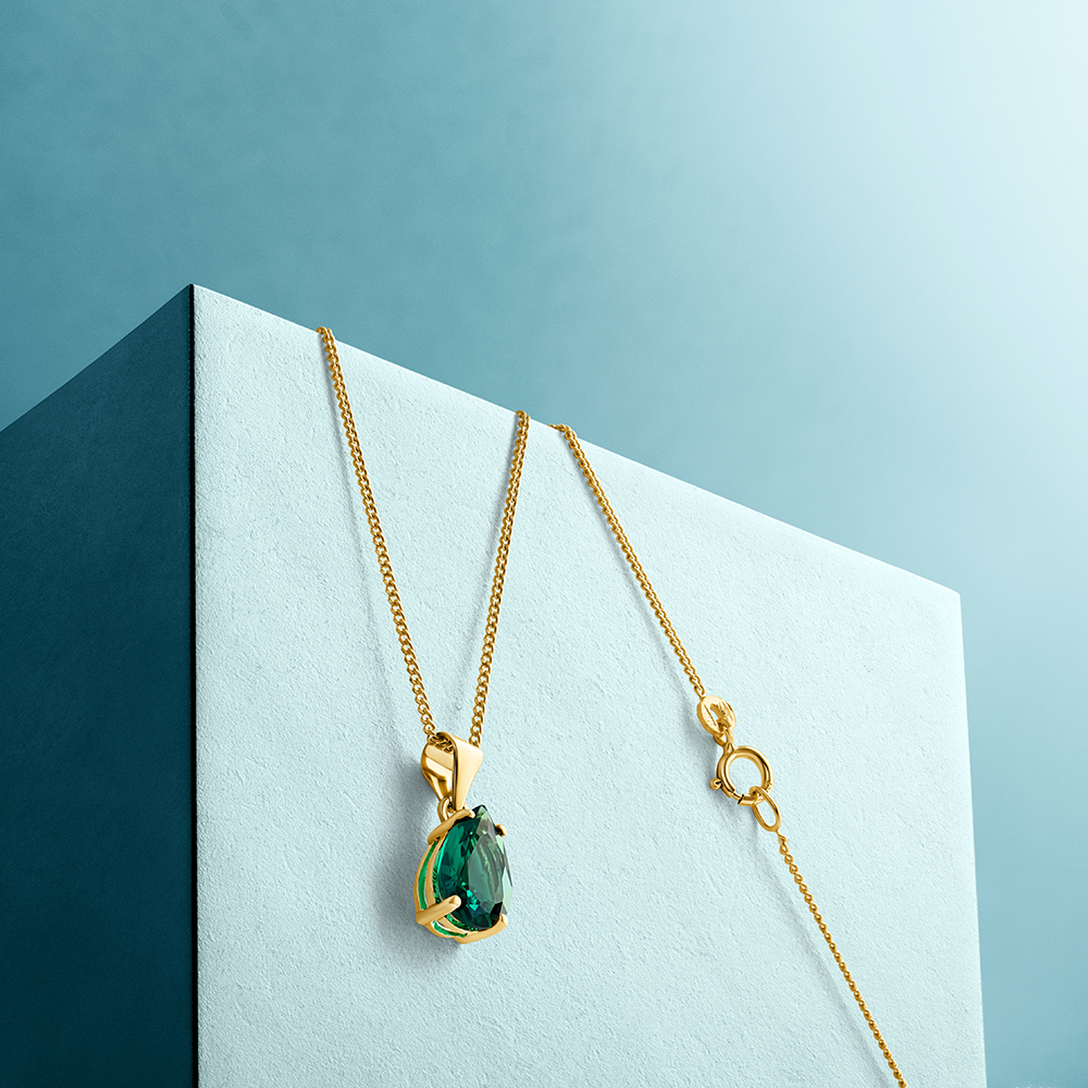 Miore Collana Oro Giallo 9Kt Smeraldo Creato