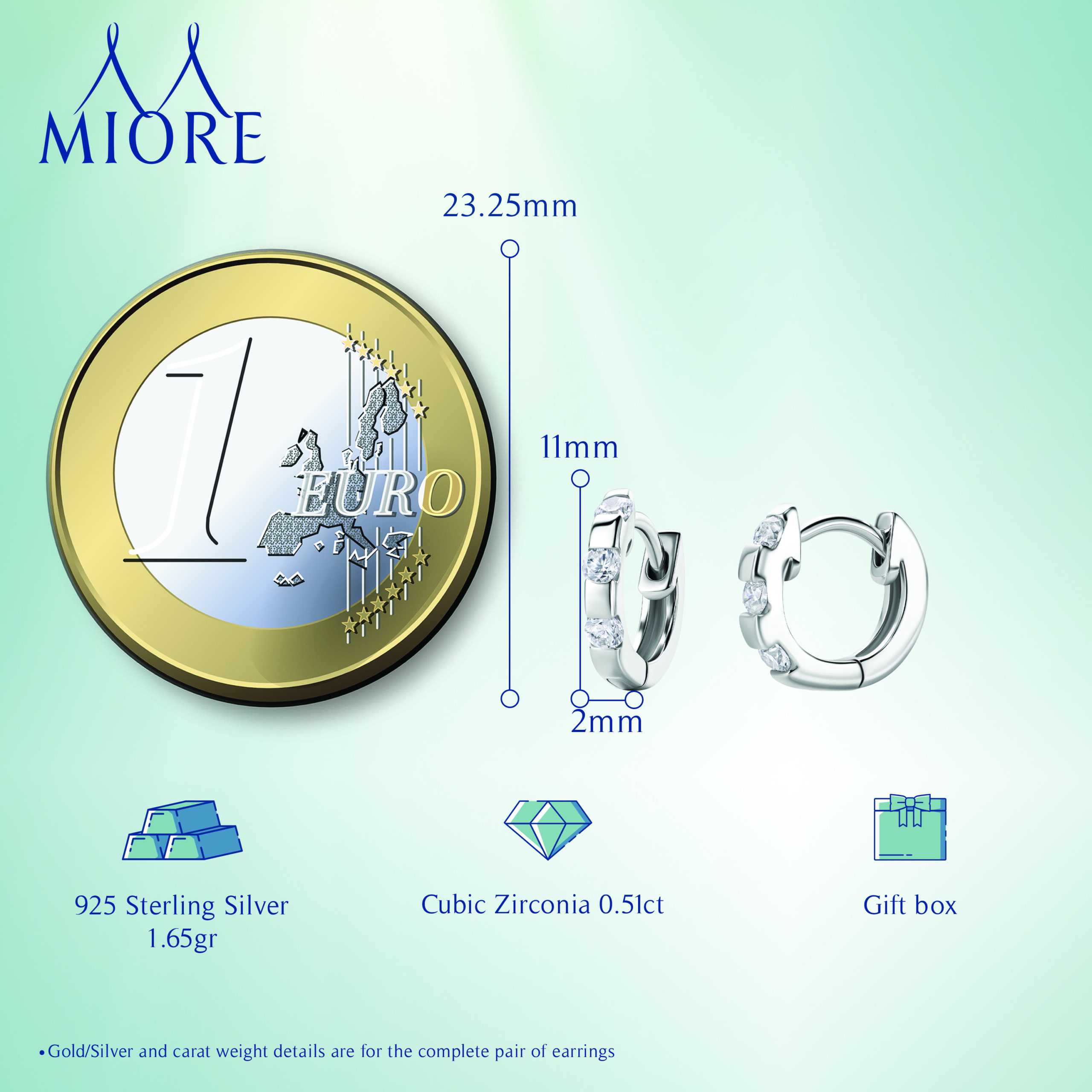 MIORE Orecchini argento 925 con zirconia cubica