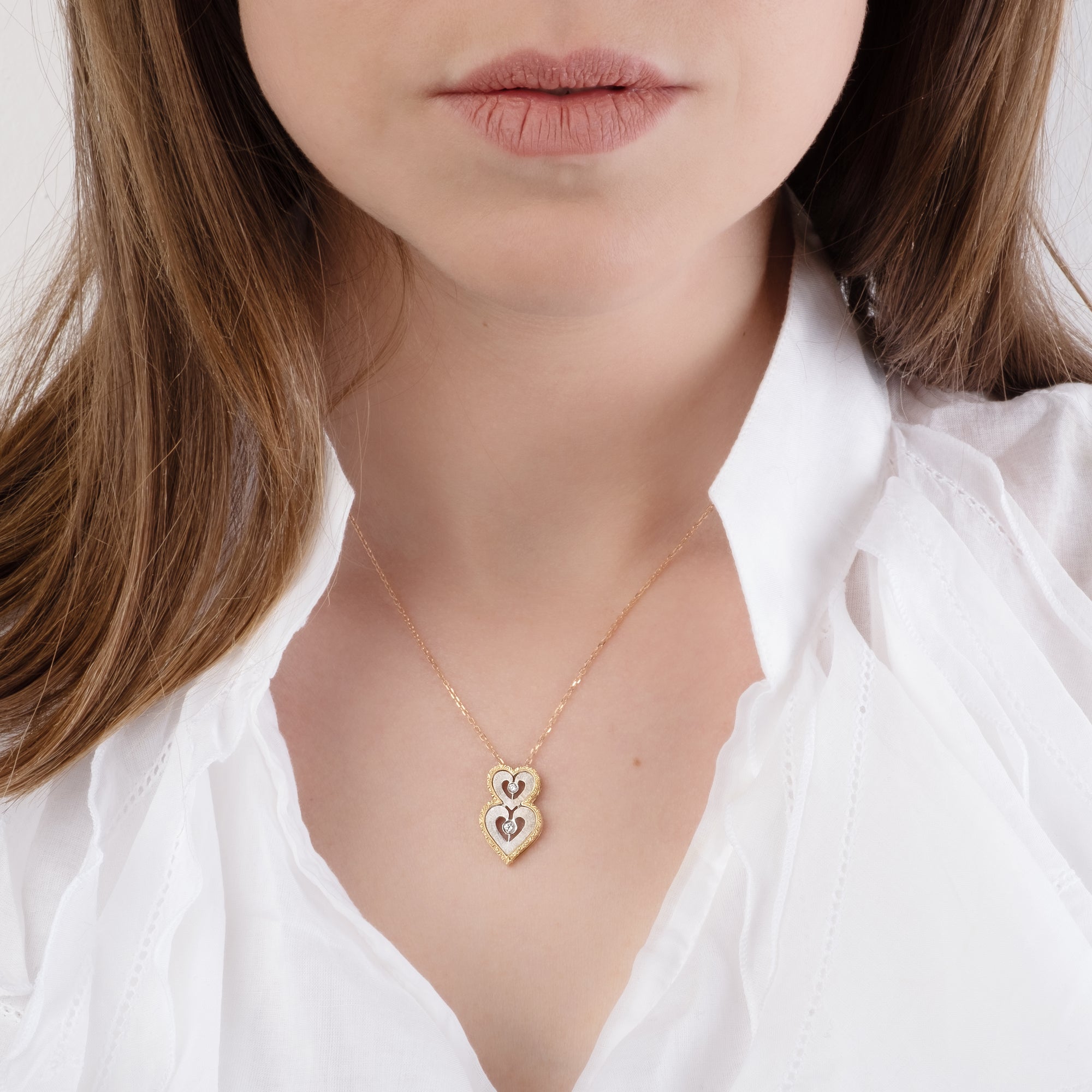 Noi Gioielli Firenze 1873 Ornato pendente doppio cuore oro diamanti