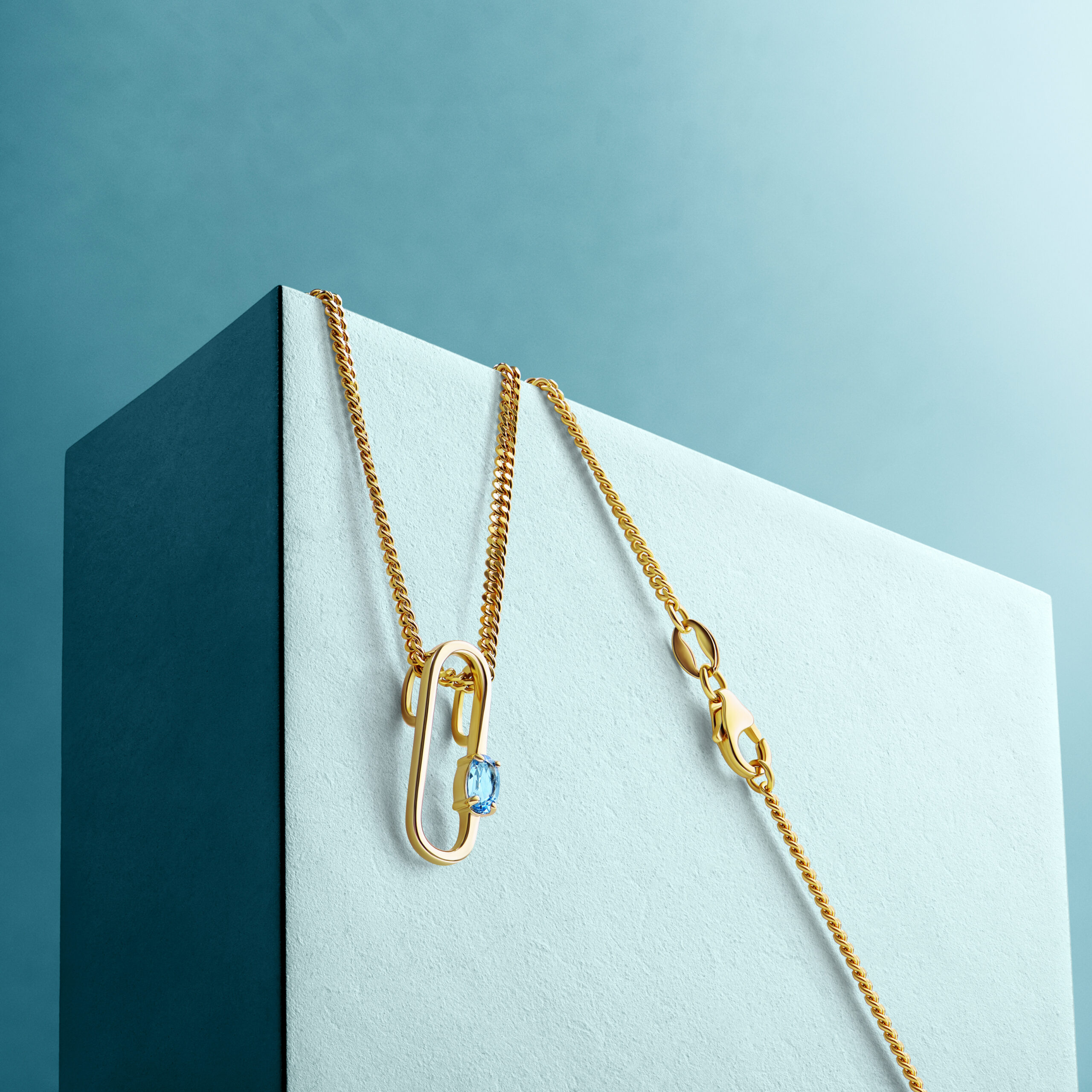 Miore Collana Argento 925 Placcato Oro Topazio Blu Svizzero