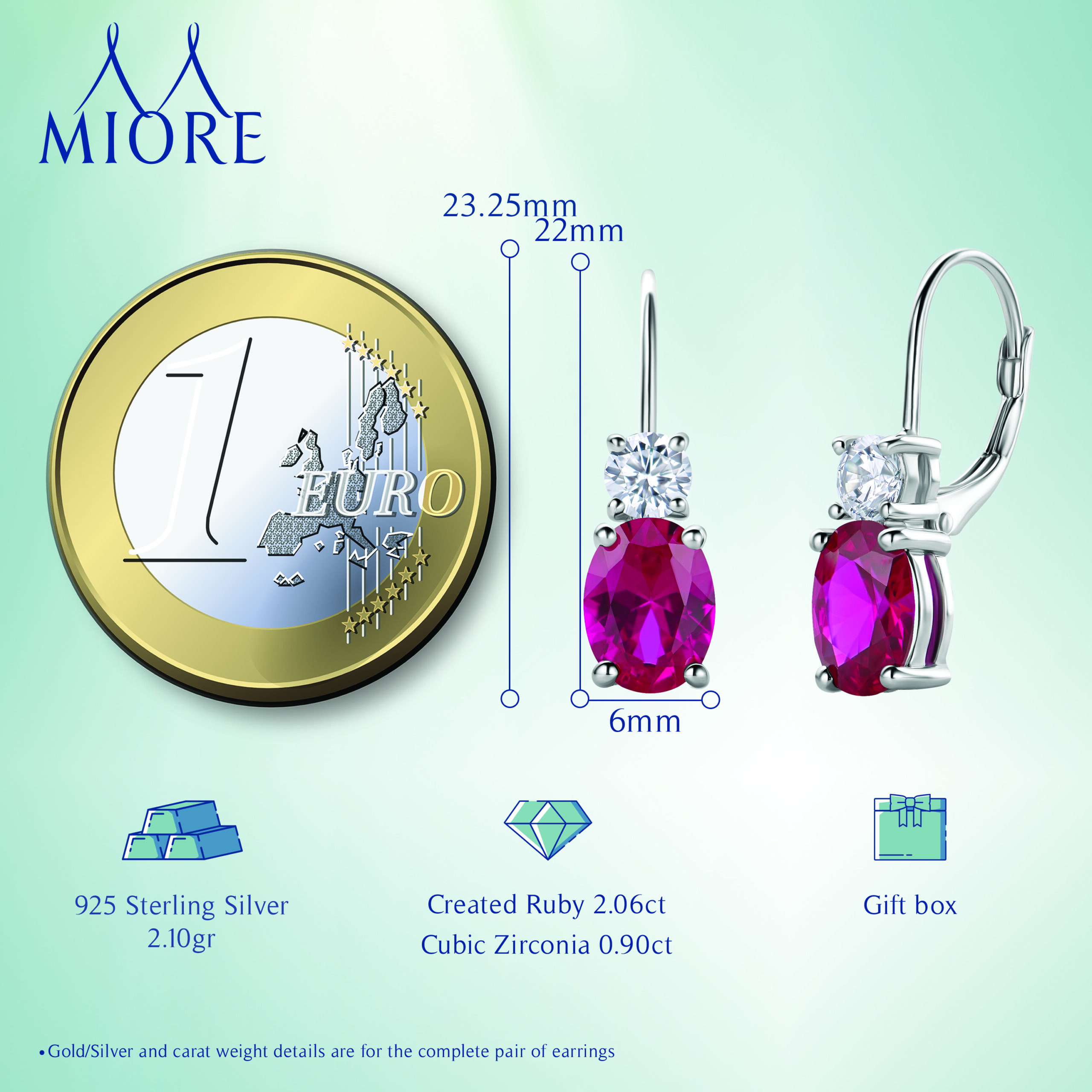 Miore Orecchini Argento 925 Rubino Creato